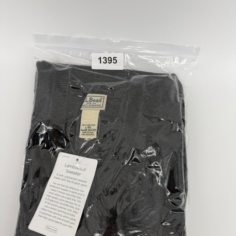 LL Bean Mens Lambswool V-Neck Sweater Charcoal Grey L-REG 264789 New With Tags - Picture 7 of 7